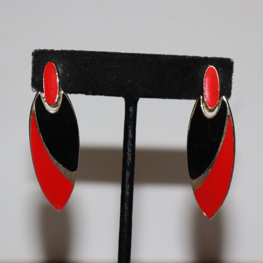 ❤️🖤💛 Retro Gold, Red & Black Post Dangle Earrings · 2" Tall · bold geometric